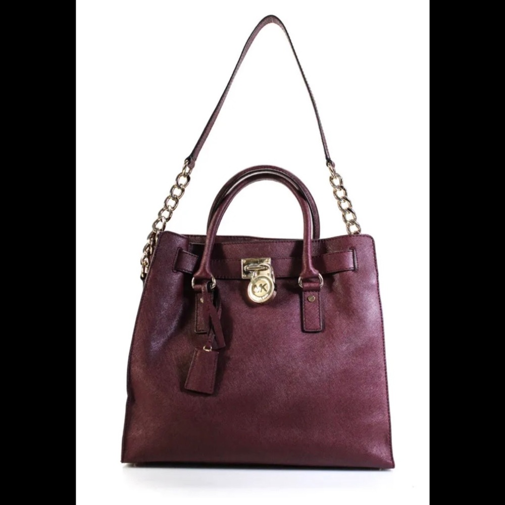 Michael Kors saffiano leather burgundy gold lock bag